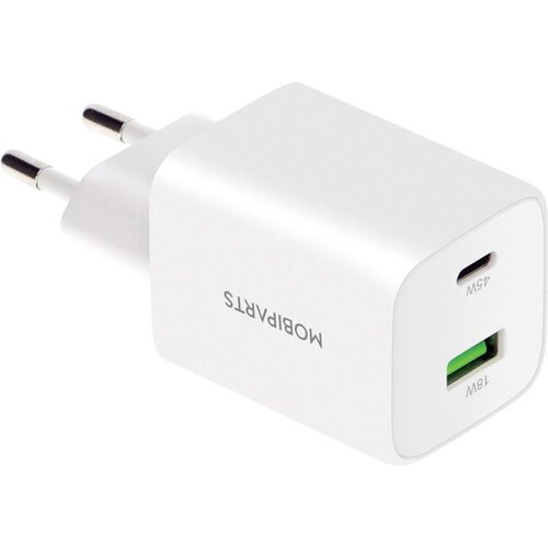 Mobiparts GaN Wall Charger | USB-C & USB-A 3.0 QC 45W | Wit