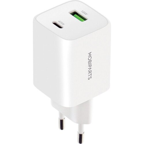 Mobiparts GaN Wall Charger | USB-C & USB-A 3.0 QC 45W | Wit