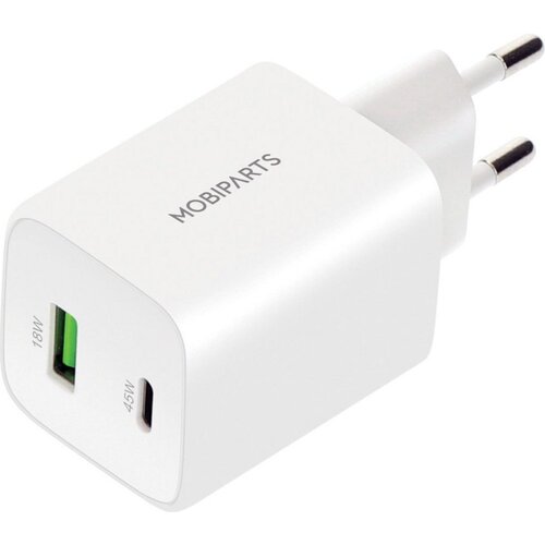 Mobiparts GaN Wall Charger | USB-C & USB-A 3.0 QC 45W | Wit