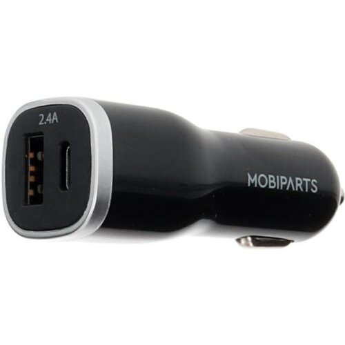 Mobiparts Car Charger | Dual USB-A & USB-C Autolader 12W | Zwart