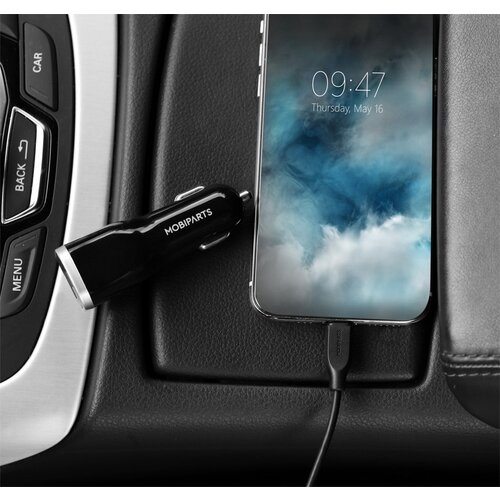 Mobiparts Car Charger | Dual USB-A & USB-C Autolader 12W | Zwart
