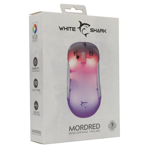 Baracuda White Shark Mordred-W | Gaming Muis | 825 Chipset | RGB Verlichting | 12.800 DPI | Wit