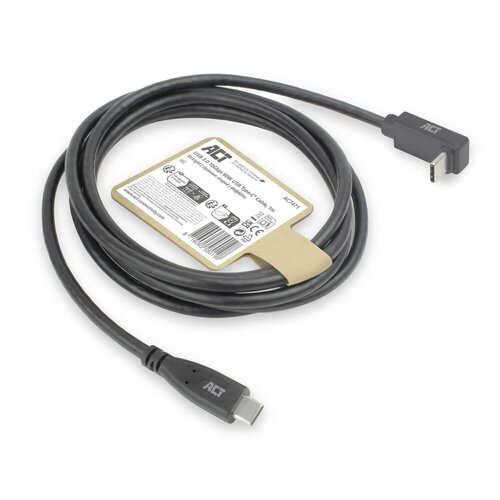 ACT AC7471 | USB 3.2 Gen 2 Kabel | USB-C (recht) naar USB-C (haaks boven/beneden) | 60W | 10Gbps | 1m | Zwart