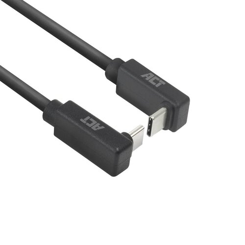 ACT AC7477 | USB 3.2 Gen 2 Kabel | USB-C (haaks boven/beneden) naar USB-C (haaks boven/beneden) | 60W | 10Gbps | 1m | Zwart