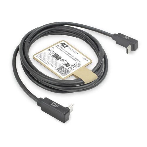 ACT AC7477 | USB 3.2 Gen 2 Kabel | USB-C (haaks boven/beneden) naar USB-C (haaks boven/beneden) | 60W | 10Gbps | 1m | Zwart