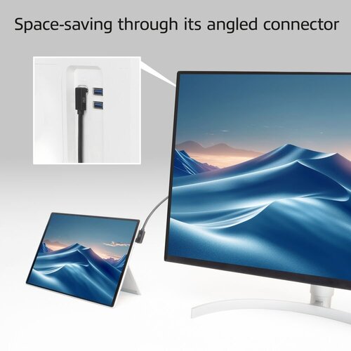 ACT AC7481 | USB 3.2 Gen 2 Kabel | USB-C (haaks links/rechts) naar USB-C (haaks boven/beneden) | 60W | 10Gbps | 1m | Zwart