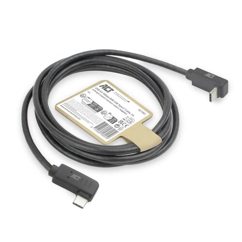 ACT AC7481 | USB 3.2 Gen 2 Kabel | USB-C (haaks links/rechts) naar USB-C (haaks boven/beneden) | 60W | 10Gbps | 1m | Zwart