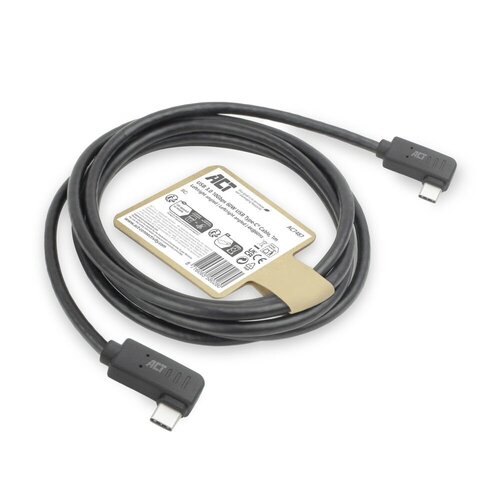 ACT AC7487 | USB 3.2 Gen 2 Kabel | USB-C (haaks links/rechts) naar USB-C (haaks links/rechts) | 60W | 10Gbps | 1m | Zwart