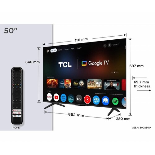 TCL 50P71K | 50" 4K Ultra HD QLED Smart TV | Google TV | Dolby Vision | 60Hz (2025) | OPEN BOX (refurbished)