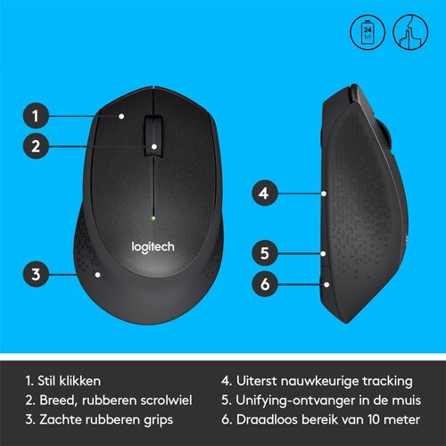 Logitech M330 Silent | Draadloze Muis | Rechtshandig | RF | 1000 DPI | Zwart