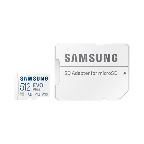 Samsung EVO Plus | MicroSDXC | 512GB | Class 10 | UHS-I U3 | V30 | A2 | Tot 160MB/s | Inclusief adapter