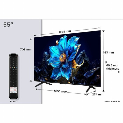 TCL 55T69C | 55'' Ultra HD 4K | QLED Smart TV | Google TV | Dolby Vision | HDMI 2.1 | 60Hz
