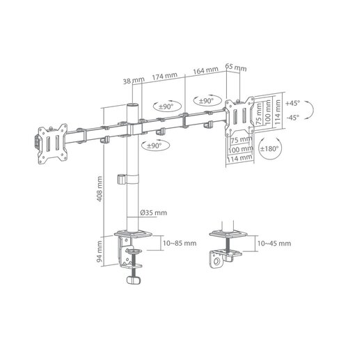 SBOX Sbox Desktop Dual Arm | Monitorarm 17 tot 32 inch | VESA 75x75 en 100x100 | 2x Max. 9 kg
