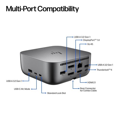 Hewlett Packard HP Thunderbolt 4 100W G6 Dock | Thunderbolt 4 Dockingstation | Tot 100W Power Delivery | 2.5Gb Ethernet