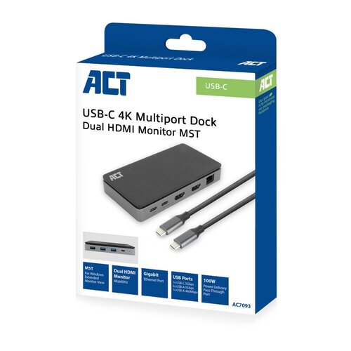 ACT AC7093 | USB-C 4K Docking Station | 2x HDMI + Ethernet + USB-C/USB-A + PD | 1m Kabel | OPEN BOX (refurbished)