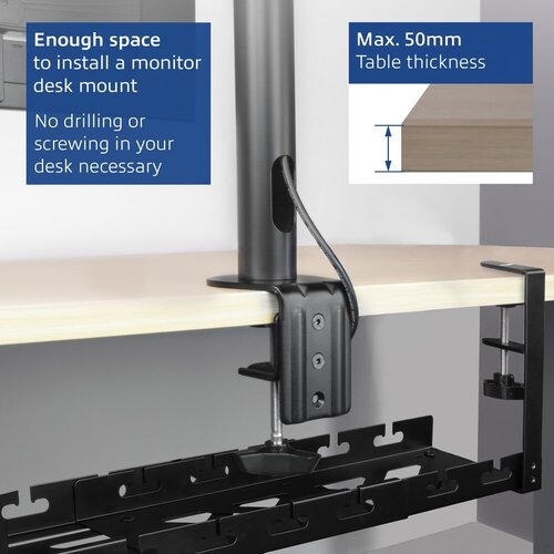 ACT Verstelbare kabelgoot voor onder bureau | Klemsysteem | 43 tot 72 cm | Zonder boren | Staal | Zwart