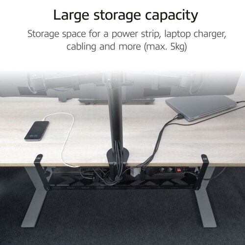 ACT Verstelbare kabelgoot voor onder bureau | Klemsysteem | 43 tot 72 cm | Zonder boren | Staal | Zwart