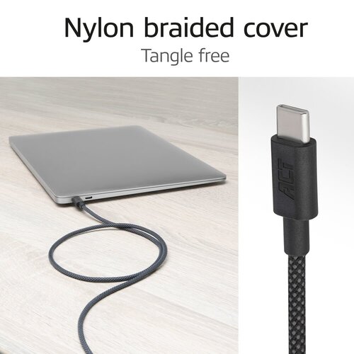 ACT AC3086 | USB 2.0 Kabel | USB-C naar USB-C | 240W | 480Mbps | Zwart | 1 Meter