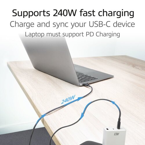 ACT AC3086 | USB 2.0 Kabel | USB-C naar USB-C | 240W | 480Mbps | Zwart | 1 Meter