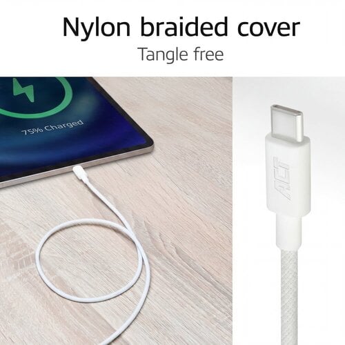 ACT AC3080 | USB 2.0 Kabel | USB-C naar USB-C | 60W | 480Mbps | Wit | 1 Meter