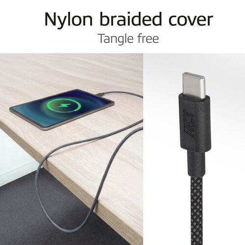 ACT AC3082 | USB 2.0 Kabel | USB-C naar USB-C | 60W | 480Mbps | Zwart | 1 Meter