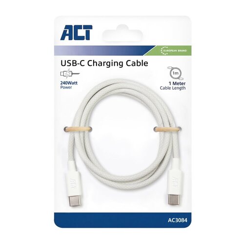 ACT AC3084 | USB 2.0 Kabel | USB-C naar USB-C | 240W | 480Mbps | Wit | 1 Meter