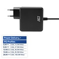 ACT AC2015 | 100W USB-C Laptoplader | Power Delivery | Vaste 2 Meter USB-C Kabel
