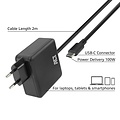 ACT AC2015 | 100W USB-C Laptoplader | Power Delivery | Vaste 2 Meter USB-C Kabel