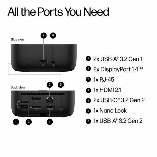 Hewlett Packard HP USB-C 100W G6 | USB-C Docking Station | 100W Power Delivery | Zwart