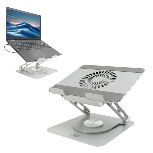 ACT AC8106 | 360° Draaibare Laptopstandaard | Met Ventilator | Traploos Verstelbaar
