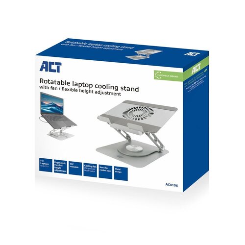 ACT AC8106 | 360° Draaibare Laptopstandaard | Met Ventilator | Traploos Verstelbaar