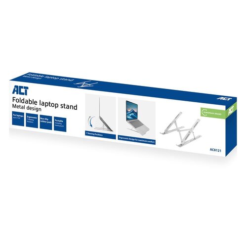 ACT AC8121 | Inklapbare Laptopstandaard tot 15,6" | 7 Verstelbare Standen | Metaal | Inclusief Reistas