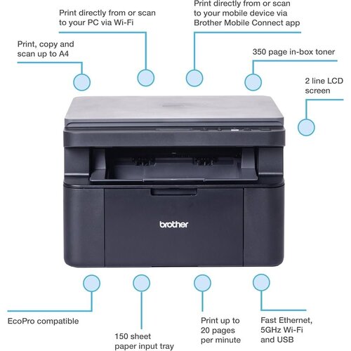 Brother DCP-L1640W | A4 | 600 × 600 DPI | Wi-Fi | Zwart-wit Multifunctionele Laserprinter
