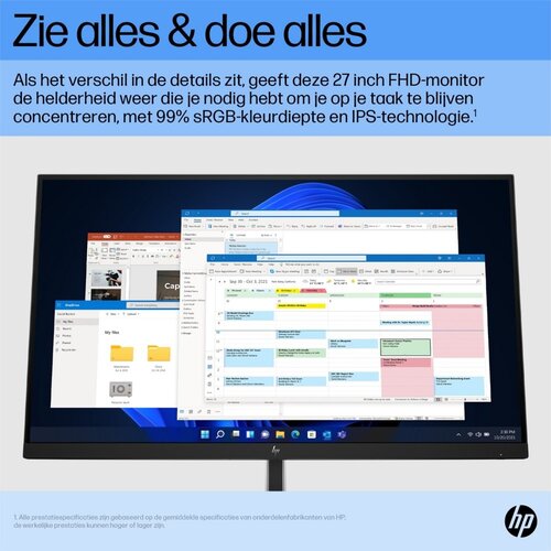 Hewlett Packard HP E27 G5 27'' | 1920x1080 IPS | 75Hz | USB-Hub | Ergonomisch Design | Full HD Monitor