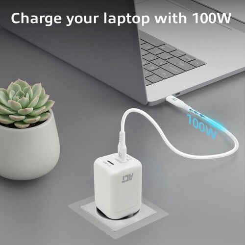 ACT AC2175 | 100W USB-C-lader | 2× USB-C | Power Delivery 3.2 | PPS & AVS | GaNFast
