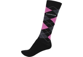 Horka Paardrijsokken - Zwart Roze