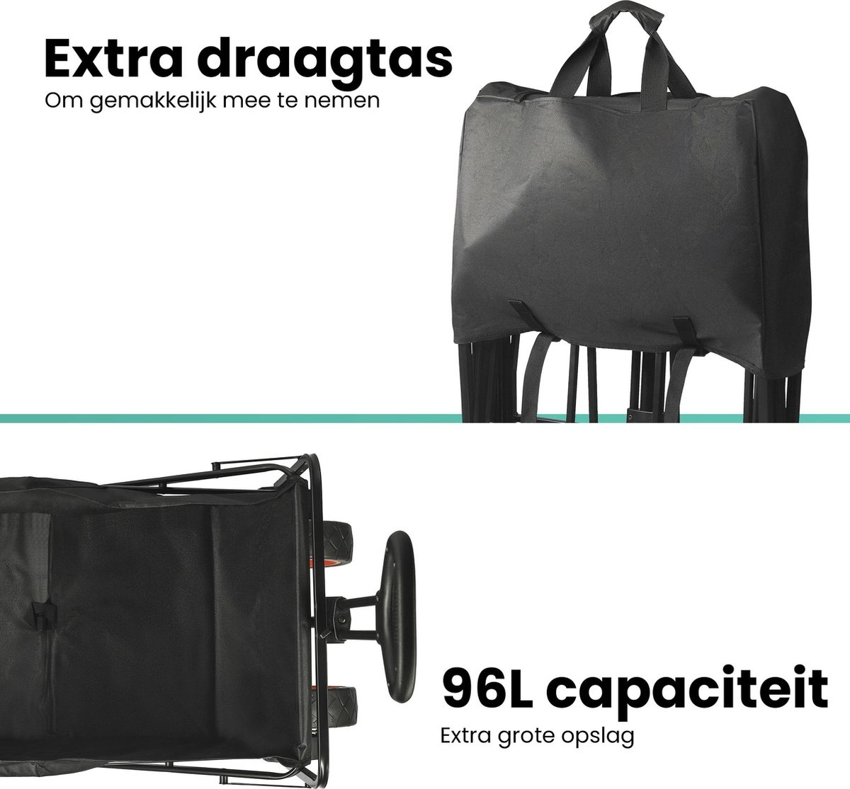 Excellent - Bolderkar XXL - Opvouwbaar - 100KG Draagkracht - 96L - Inklapbare Bolderwagen/Transportwagen - 2 Standen - Zwart