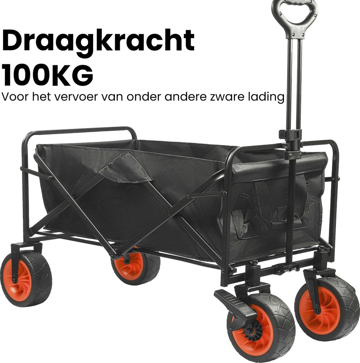 Excellent - Bolderkar XXL - Opvouwbaar - 100KG Draagkracht - 96L - Inklapbare Bolderwagen/Transportwagen - 2 Standen - Zwart