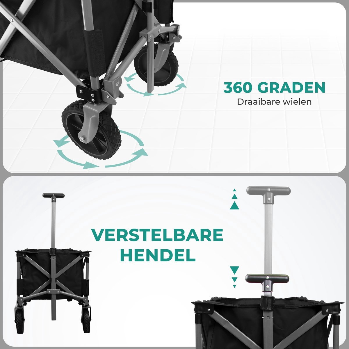 Excellent - Bolderkar XL - Opvouwbaar - 80KG Draagkracht - 94L - Inklapbare Bolderwagen/Transportwagen - 2 Standen - 98x45cm - Zwart