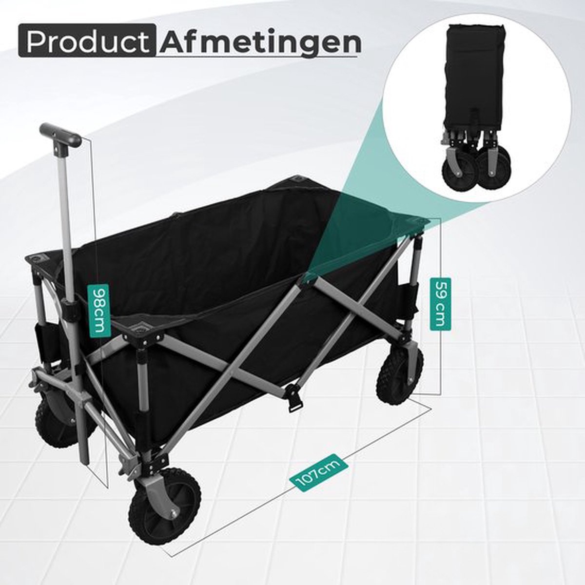 Excellent - Bolderkar XL - Opvouwbaar - 80KG Draagkracht - 94L - Inklapbare Bolderwagen/Transportwagen - 2 Standen - 98x45cm - Zwart