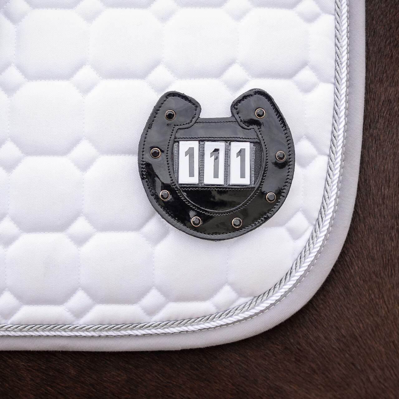 QHP Nummerhouder Horseshoe - Zwart