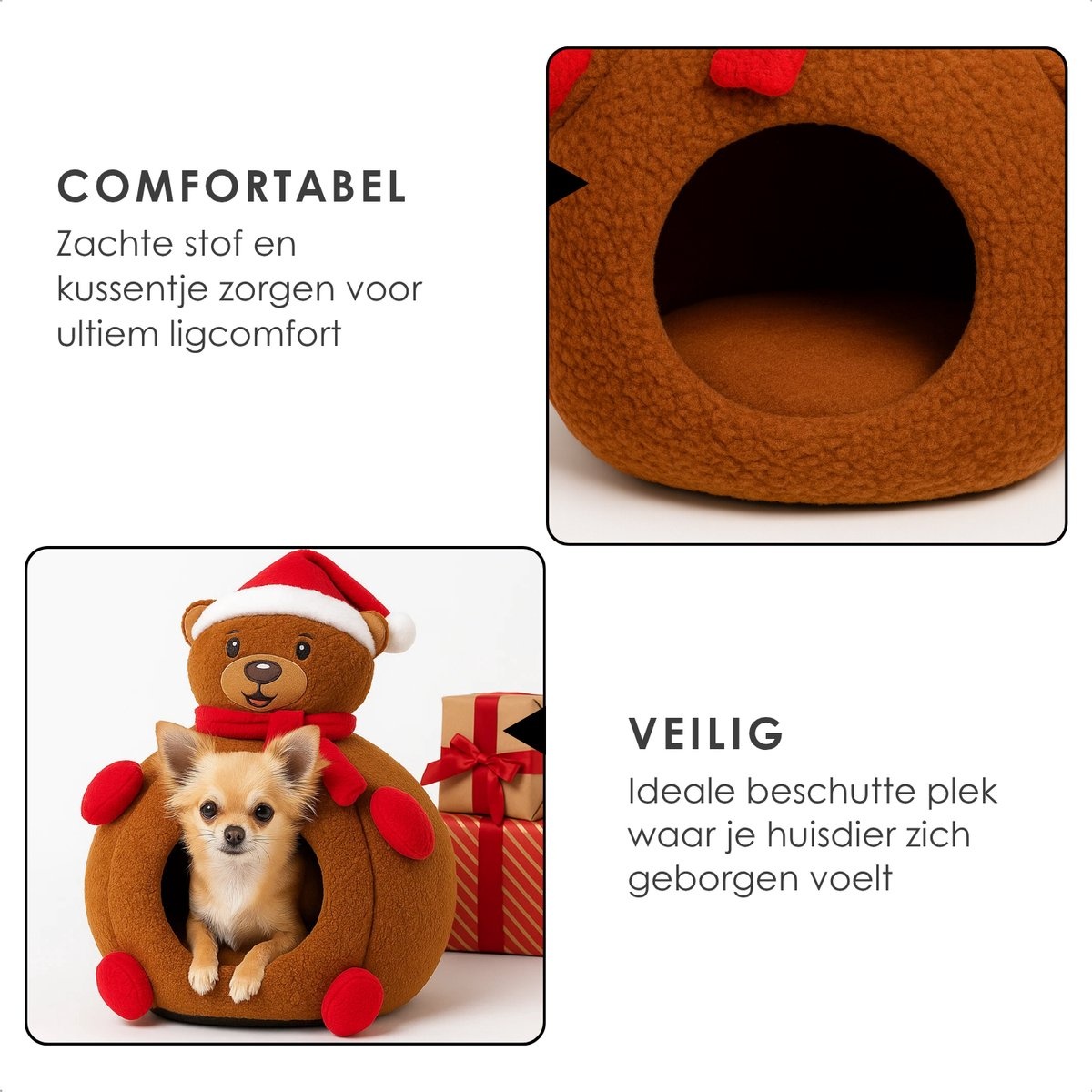 Pets Collection Kerstbeer Katten & Hondenmand - Bruin