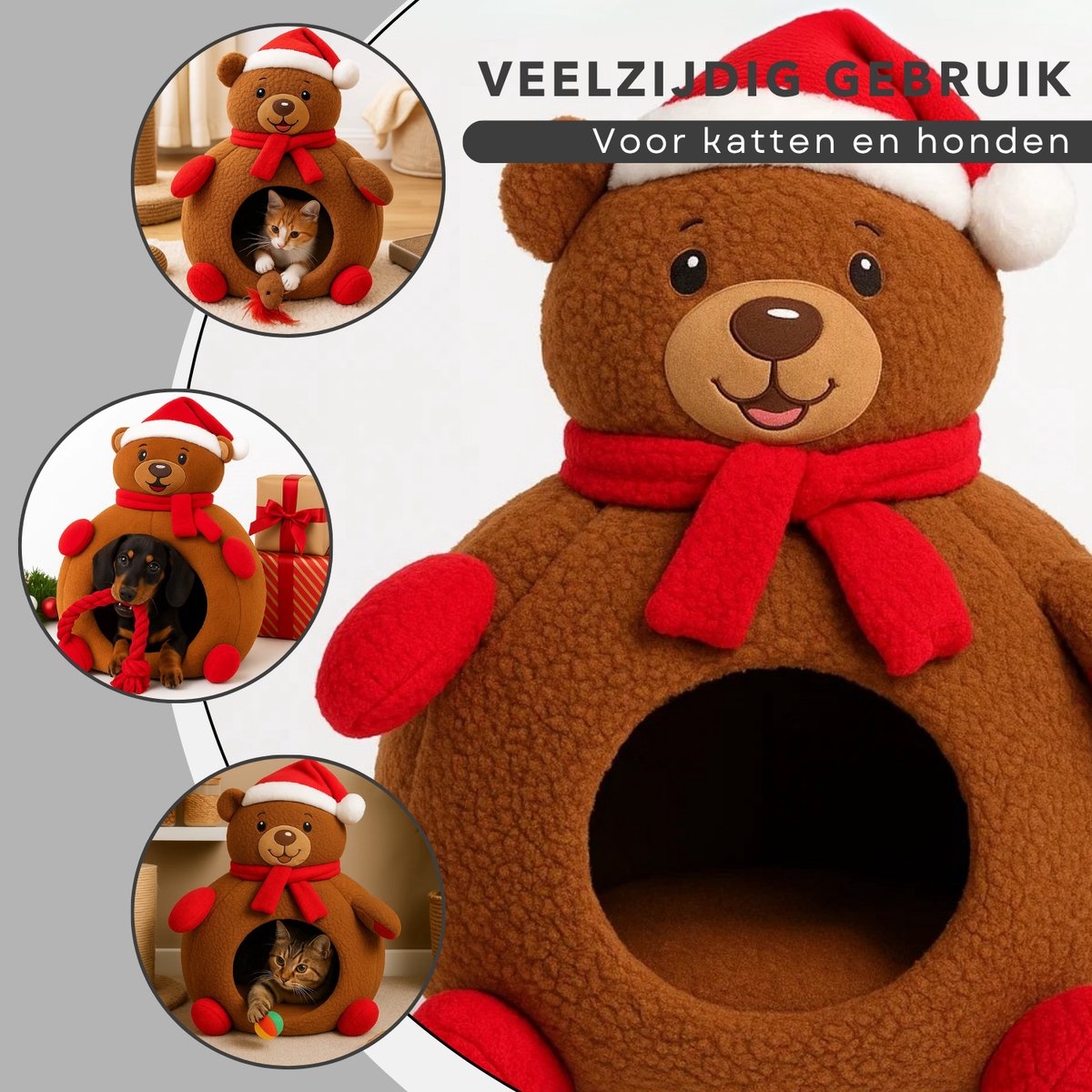Pets Collection Kerstbeer Katten & Hondenmand - Bruin