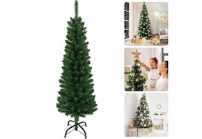Smalle Kunstkerstboom - Smalle Kerstboom - Smal Model - 180 cm - PVC Potloodmodel - Metalen Standaard