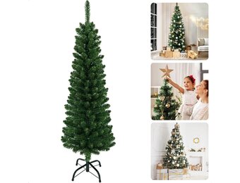 Smalle Kunstkerstboom - Smalle Kerstboom - Smal Model - 180 cm - PVC Potloodmodel - Metalen Standaard