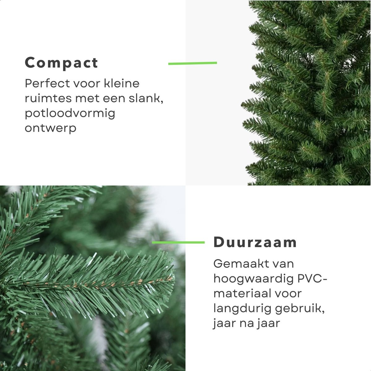 Smalle Kunstkerstboom - Smalle Kerstboom - Smal Model - 180 cm - PVC Potloodmodel - Metalen Standaard