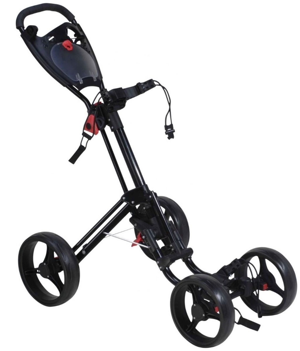Fastfold - Golftrolley Quad - 4 wielen - Zwart - Met handrem - Extra compact