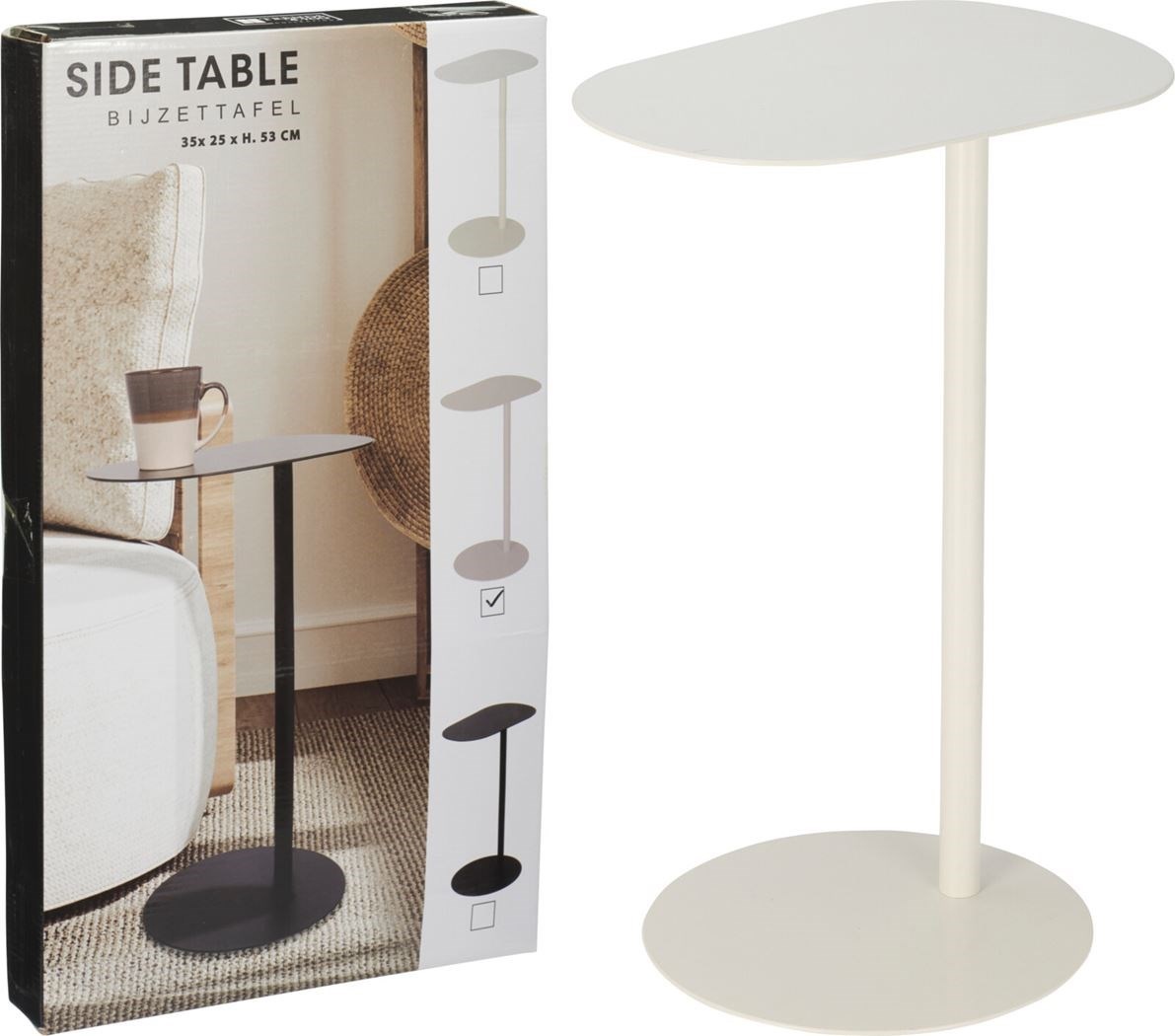 Bijzettafel Metaal Organisch Wit H.53cm