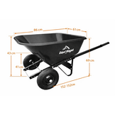 Equiroyal - Kruiwagen - Dubbele wielen - 220L inhoud - Met kiepfunctie - Extra stevig