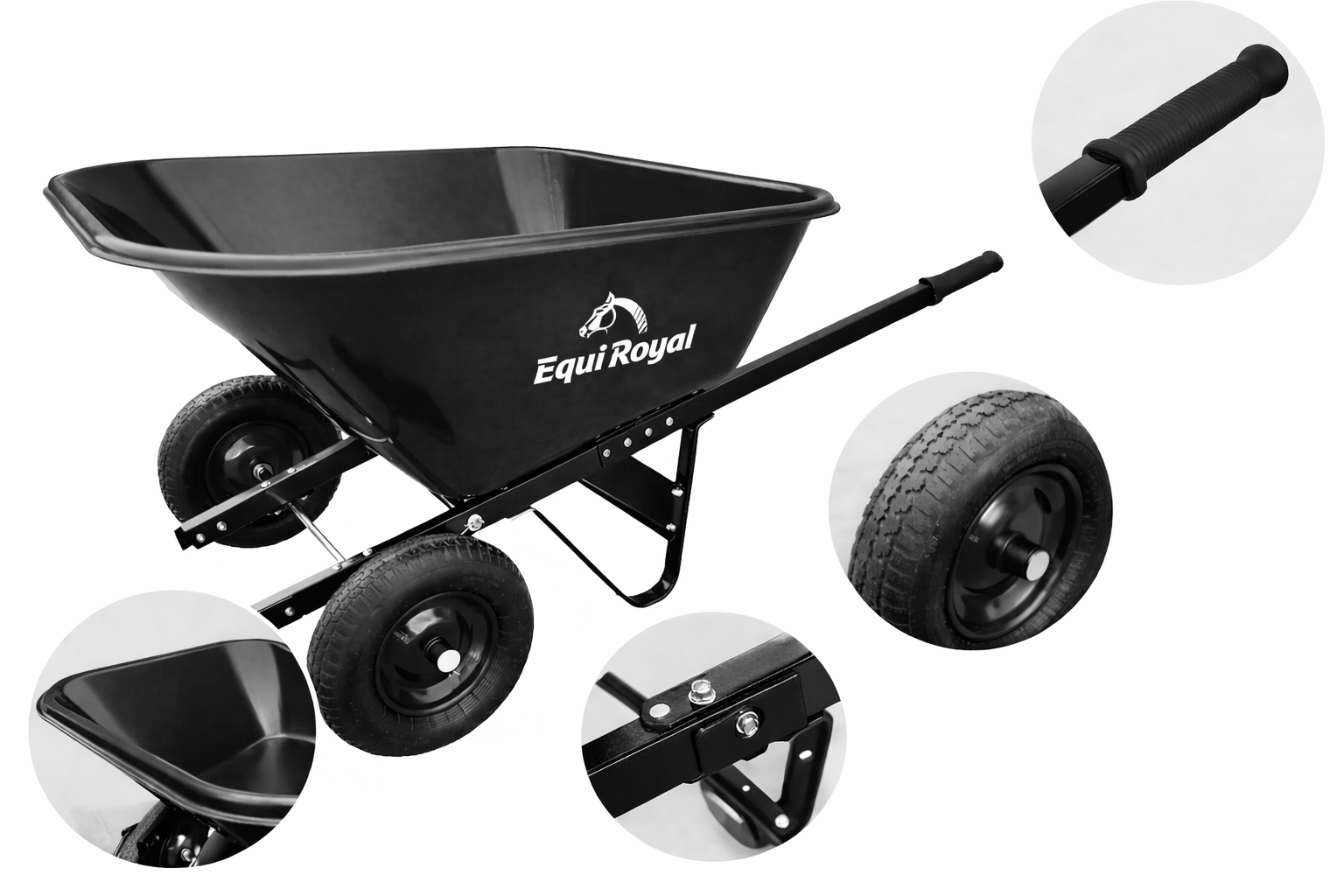 Equiroyal - Kruiwagen - Dubbele wielen - 220L inhoud - Met kiepfunctie - Extra stevig